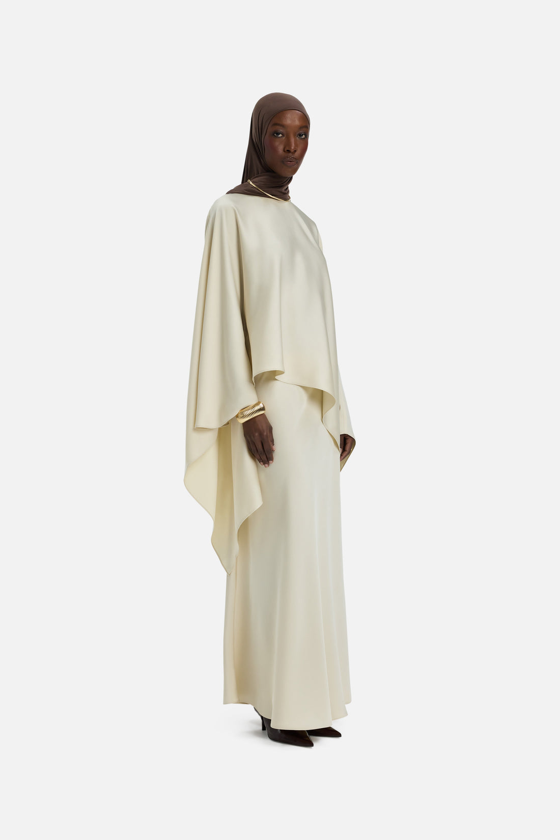 Asymmetrische capeblouse | Zand