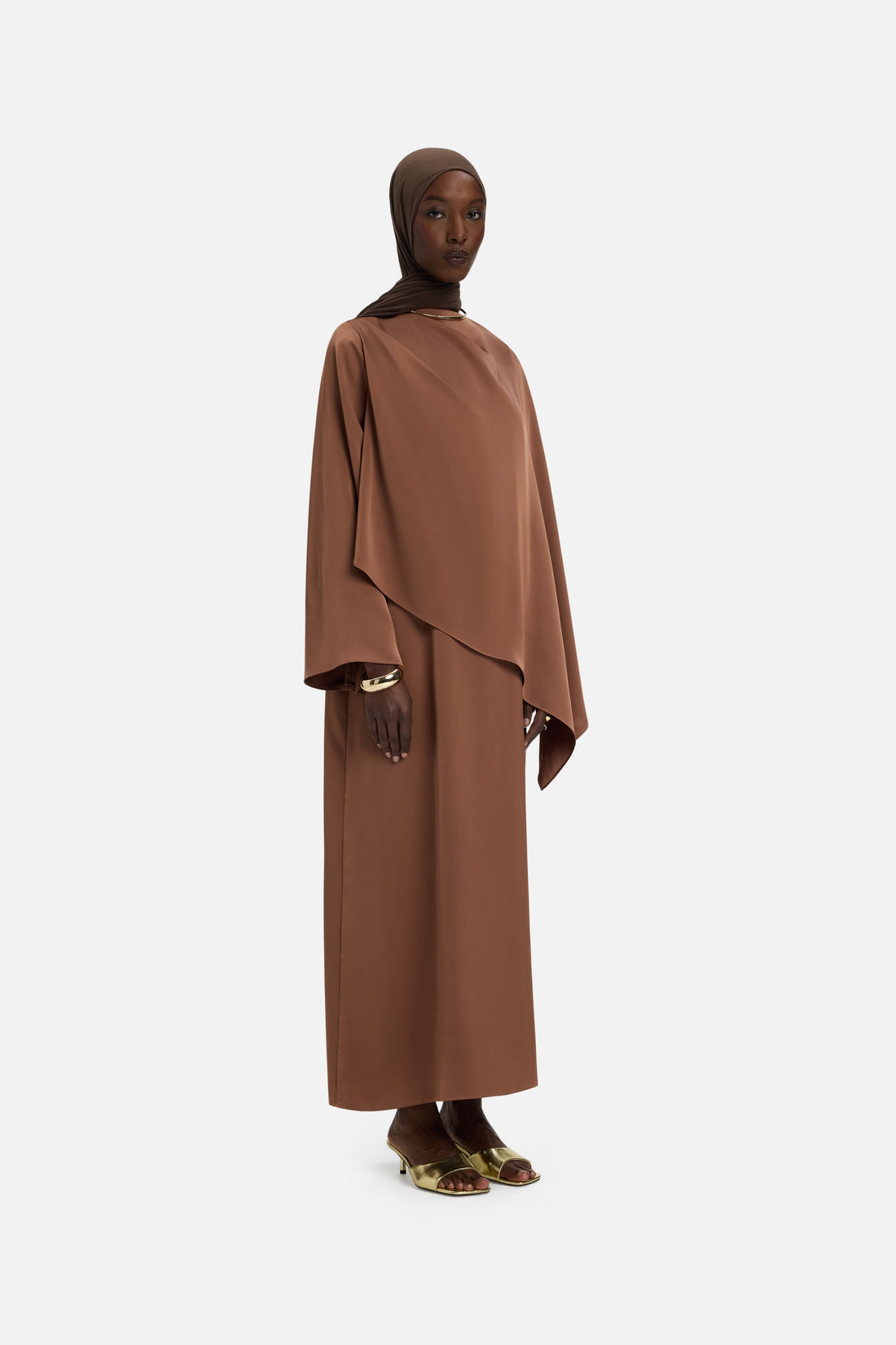 Asymmetrische cape-jurk | Zacht bordeaux