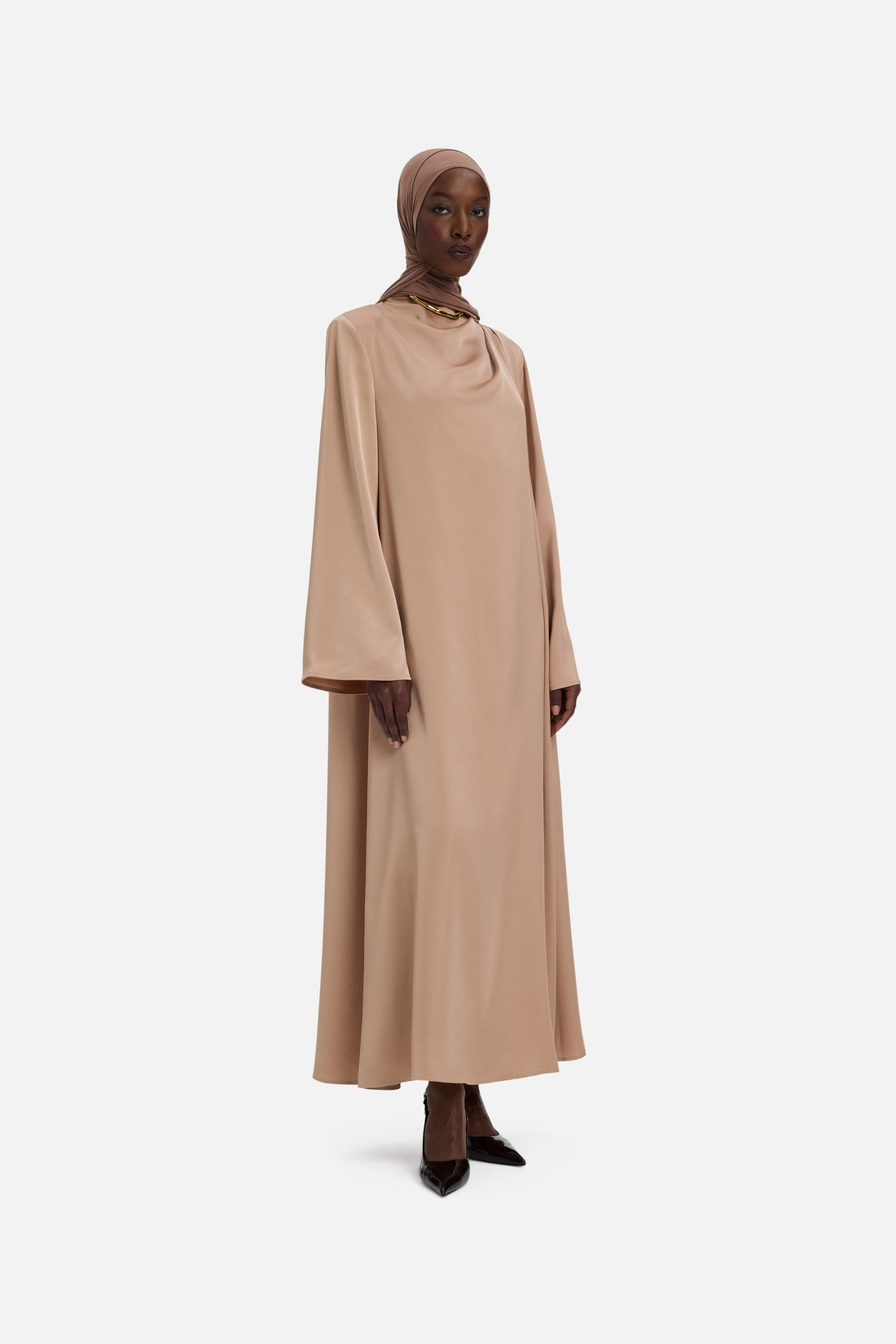 Asymmetrische gedrapeerde jurk Regular | Nougat