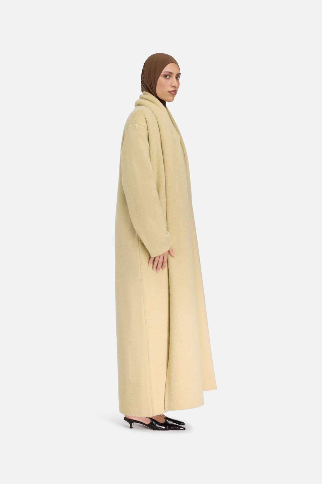 Geborsteld tricot abaya | Desert Clay