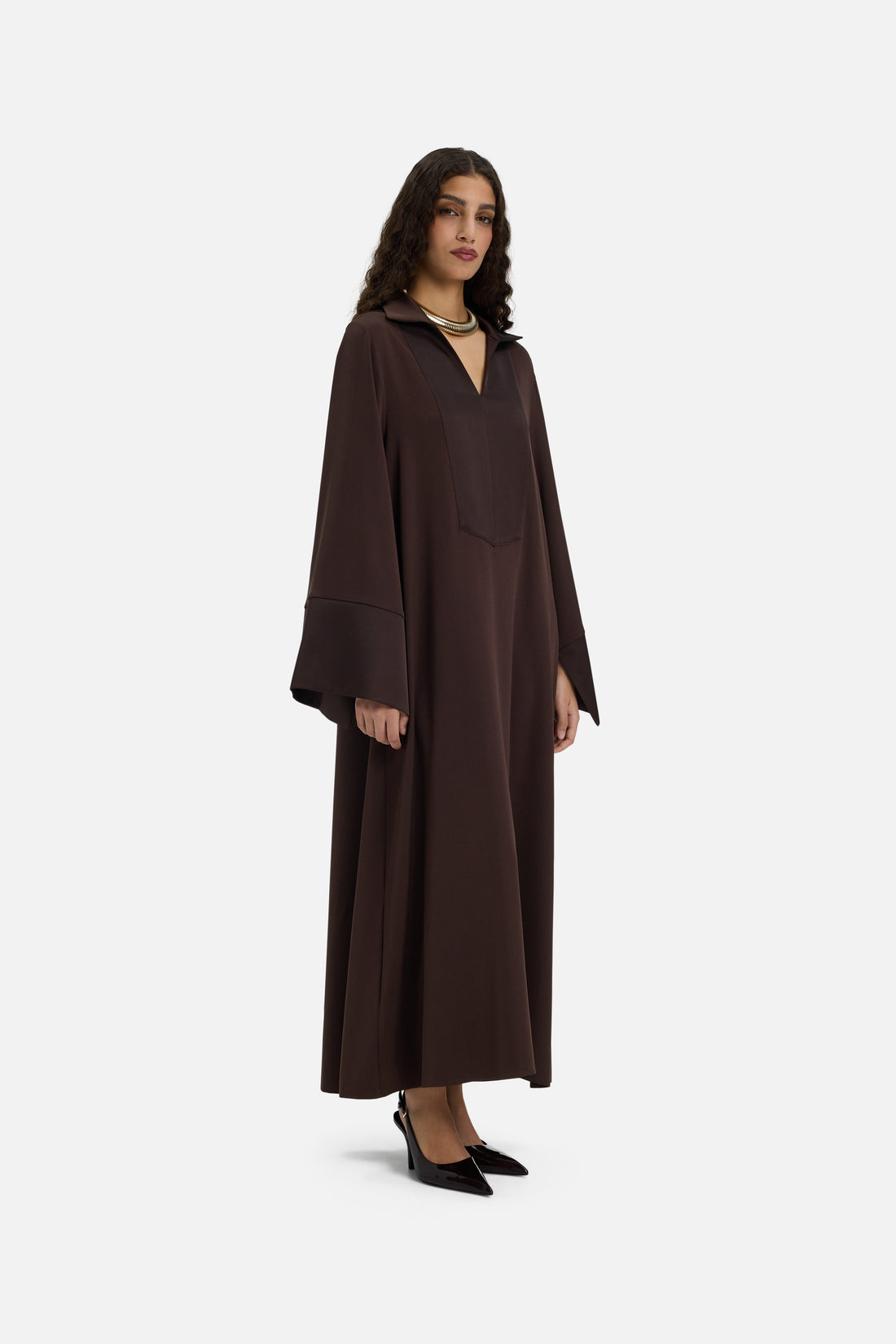 Korte kaftan jurk | Donkerbruin