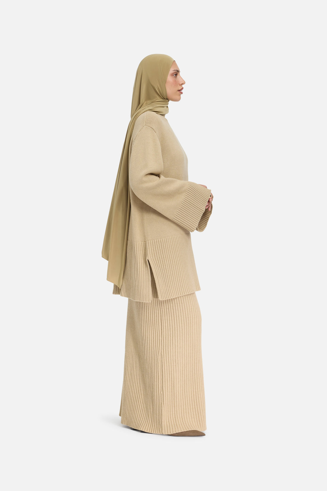 Geribbelde Gebreide Rok | Khaki
