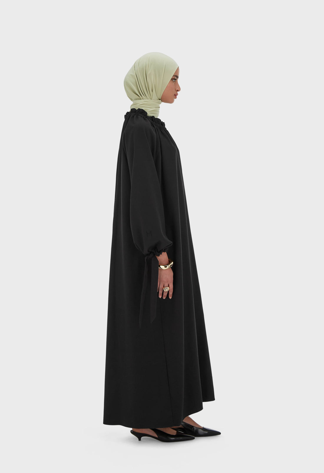 Jurk met gefronste hals | Zwart