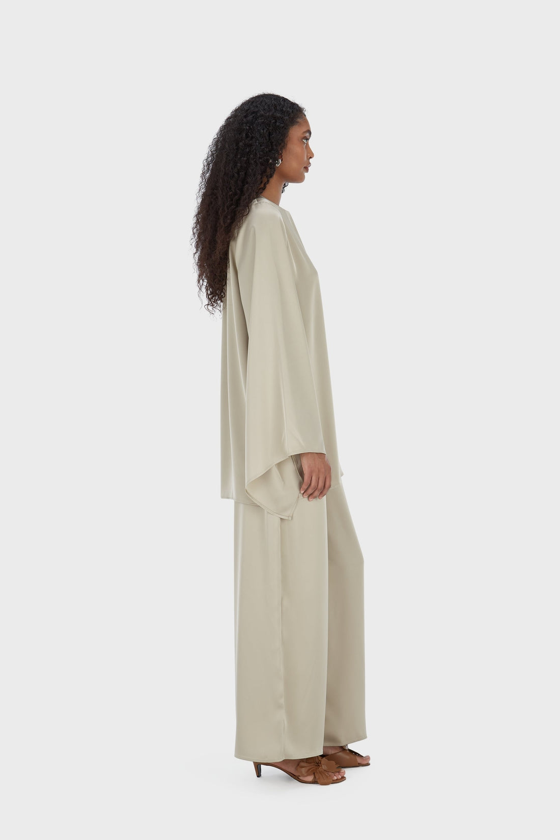 Satijnen Broek Met Wijde Pijpen | Mossgrijs